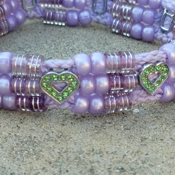 Custom Handmade Beaded Bling Dog Collar Hearts - Picture 2 of 2